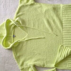 Aerie Cozy Sweater Hooded Chenille Knit Bright Neon Yellow Oversized Pullover